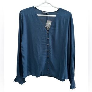 Suzy Shier Blue V-Neck Long Sleeve Blouse Size Medium